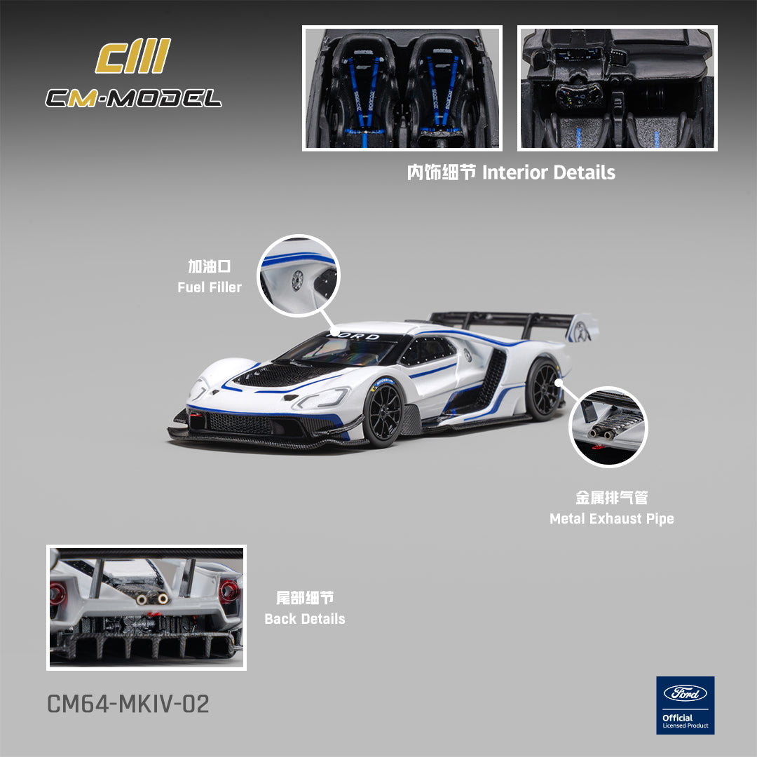 CM Model - Pre-Order - Ford GT Mk IV Frozen White & Sonic Blue Pearl J-1 - CM64-MKIV-02