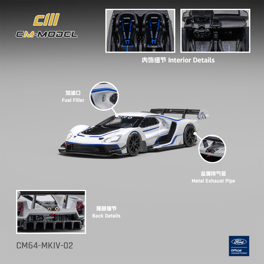 CM Model - Pre-Order - Ford GT Mk IV Frozen White & Sonic Blue Pearl J-1 - CM64-MKIV-02