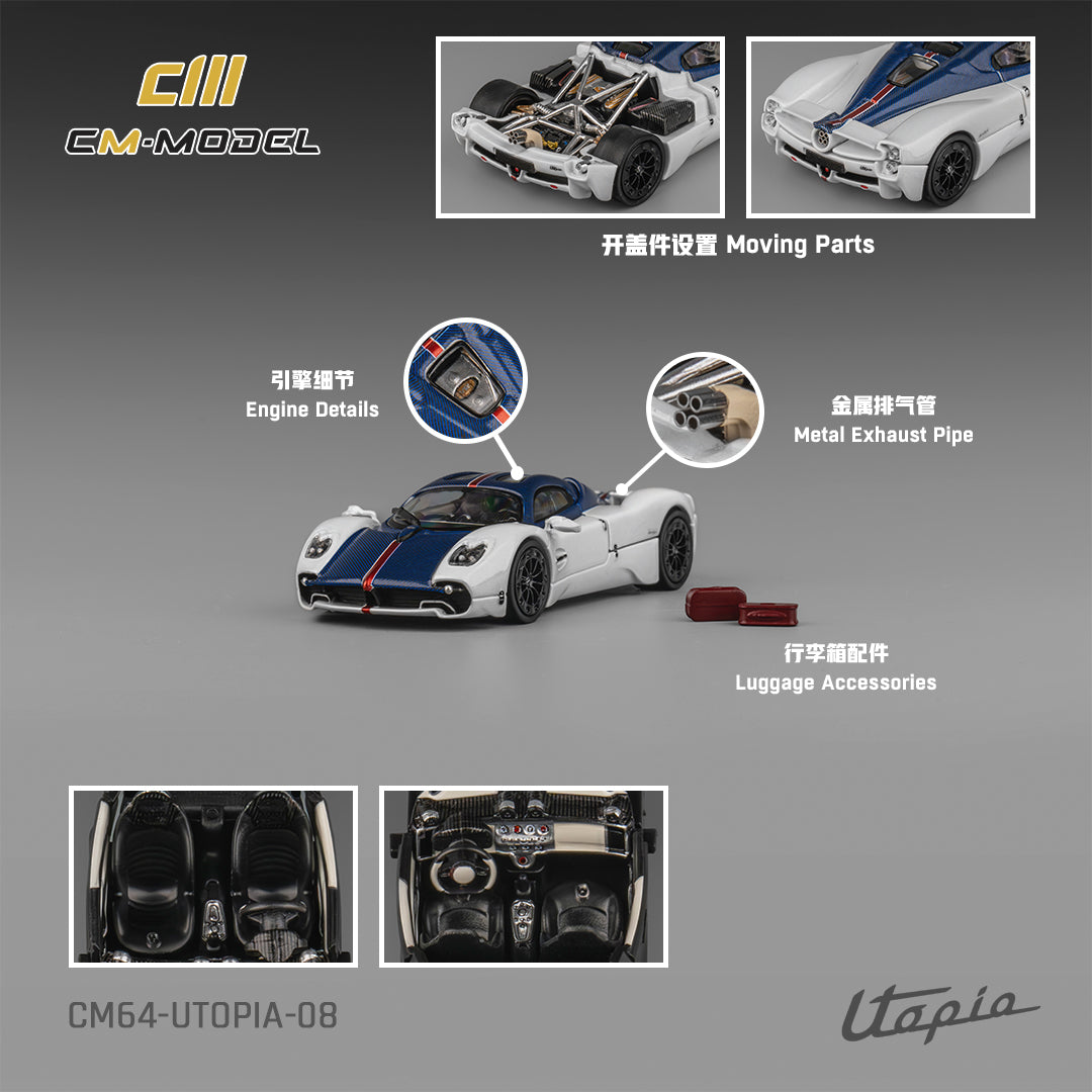 CM Model - Pre-Order - Pagani Utopia Bianco Benny - Blue Carbon, White - CM64-Utopia-08