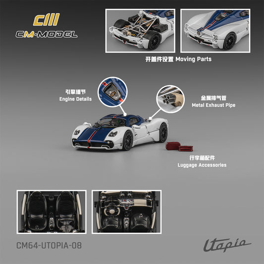 CM Model - Pre-Order - Pagani Utopia Bianco Benny - Blue Carbon, White - CM64-Utopia-08