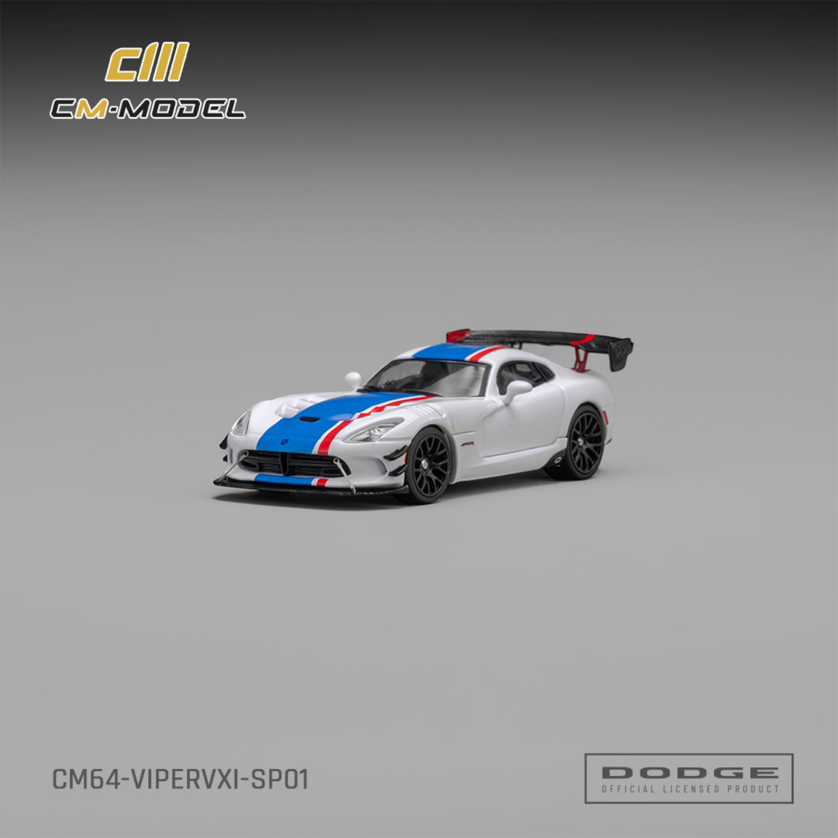 CM Model - Pre-Order - Dodge Viper VXI ACR White,  blue & red stripes - CM64-ViperVXI-SP01