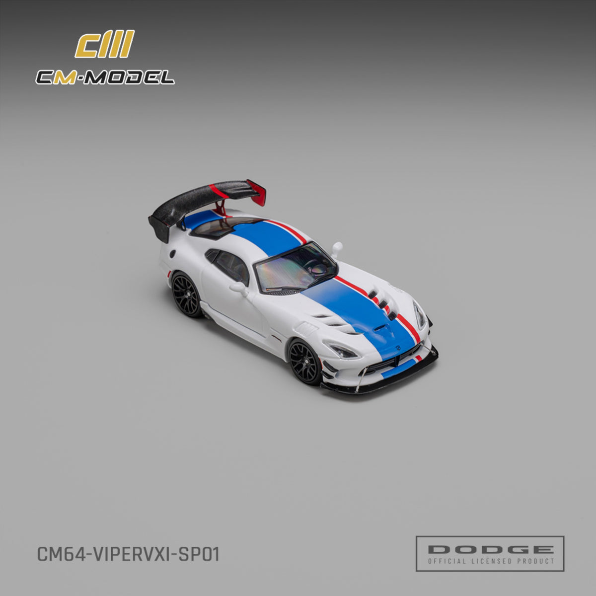 CM Model - Pre-Order - Dodge Viper VXI ACR White,  blue & red stripes - CM64-ViperVXI-SP01