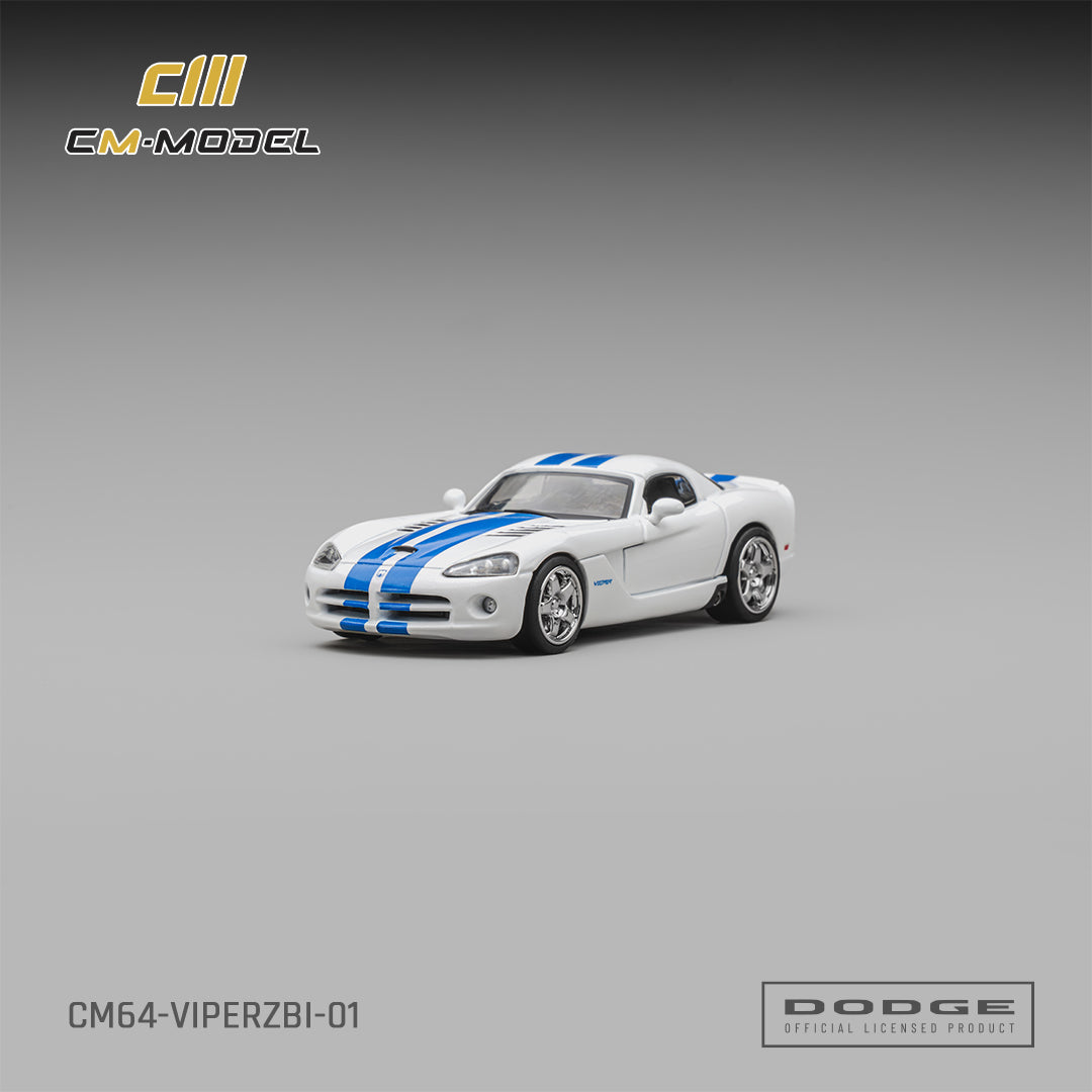 CM Model - Pre-Order - Dodge Viper (ZBI) Stone White Whit Blue Racing Stripes - CM64-VIPERZBI-01