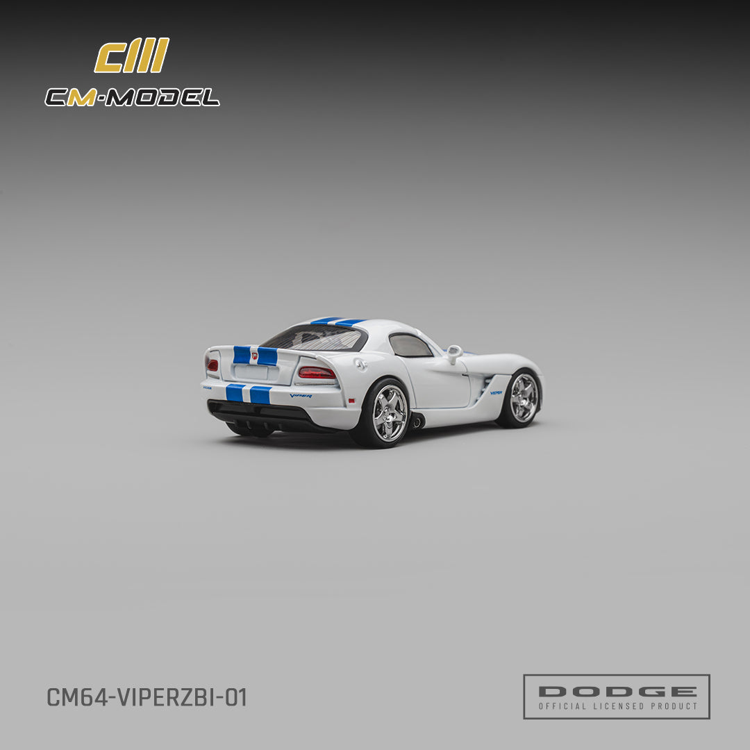 CM Model - Pre-Order - Dodge Viper (ZBI) Stone White Whit Blue Racing Stripes - CM64-VIPERZBI-01