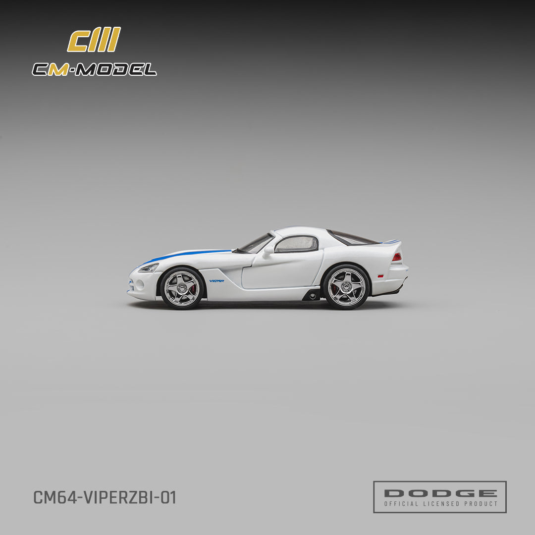 CM Model - Pre-Order - Dodge Viper (ZBI) Stone White Whit Blue Racing Stripes - CM64-VIPERZBI-01