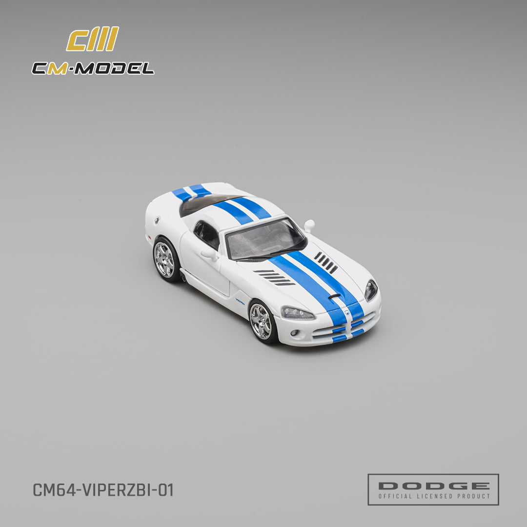 CM Model - Pre-Order - Dodge Viper (ZBI) Stone White Whit Blue Racing Stripes - CM64-VIPERZBI-01
