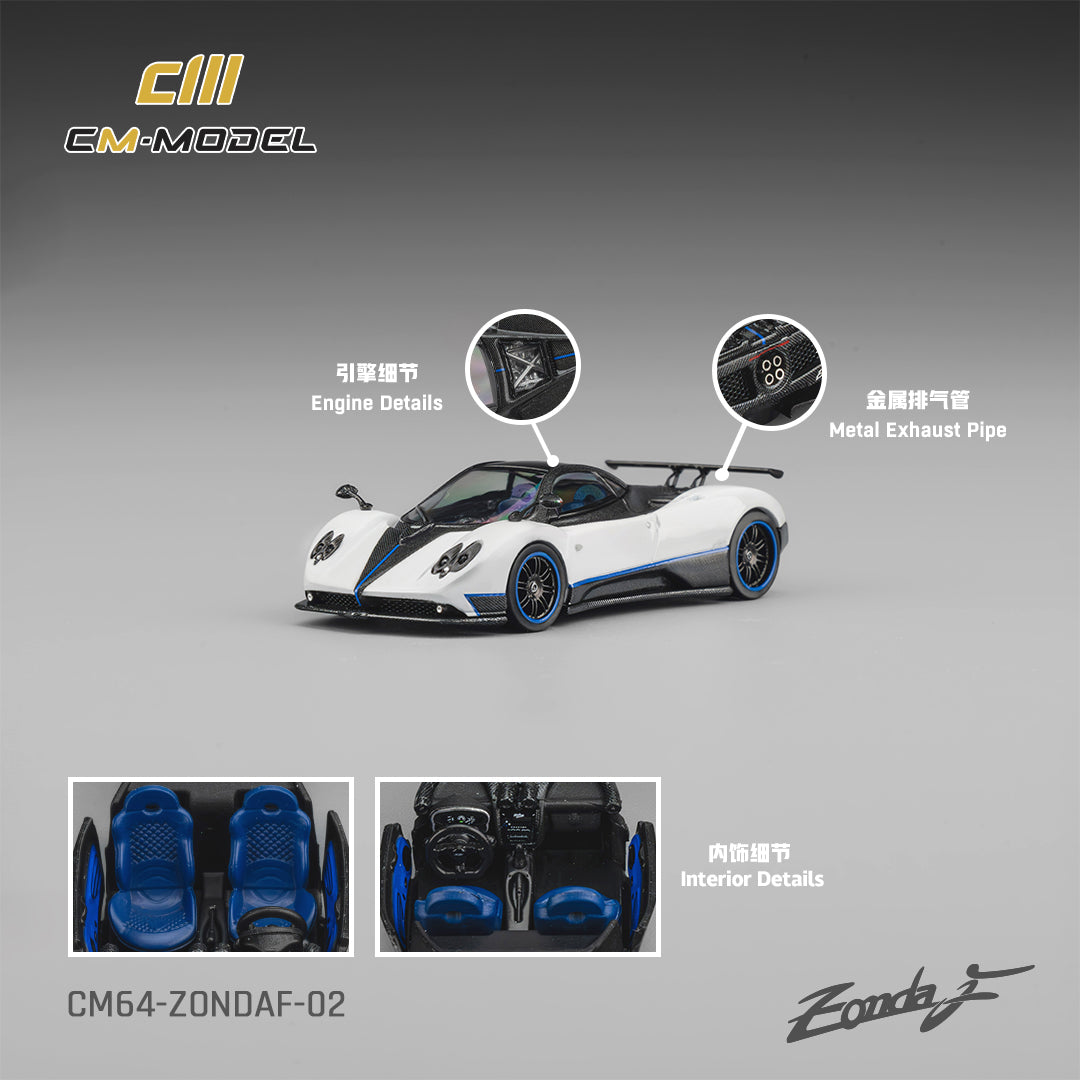 CM Model - Pre-Order - Pagani Zonda F, Pearl White Blue Line - CM64-ZondaF-02