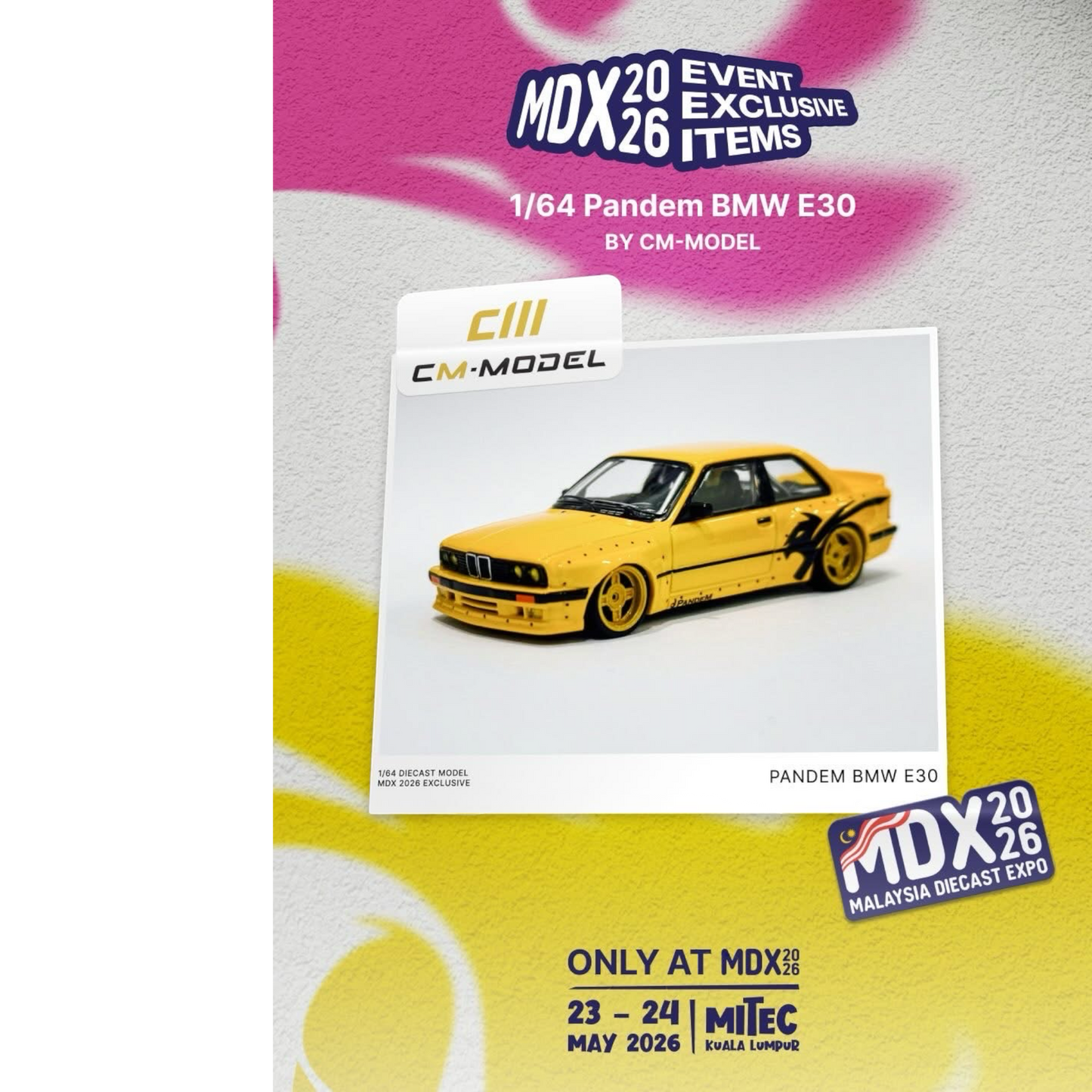 CM Model - Pre-Order - Pandem M3 E30, yellow - MDX2026 Event Modell - CM64-E30-MDX26