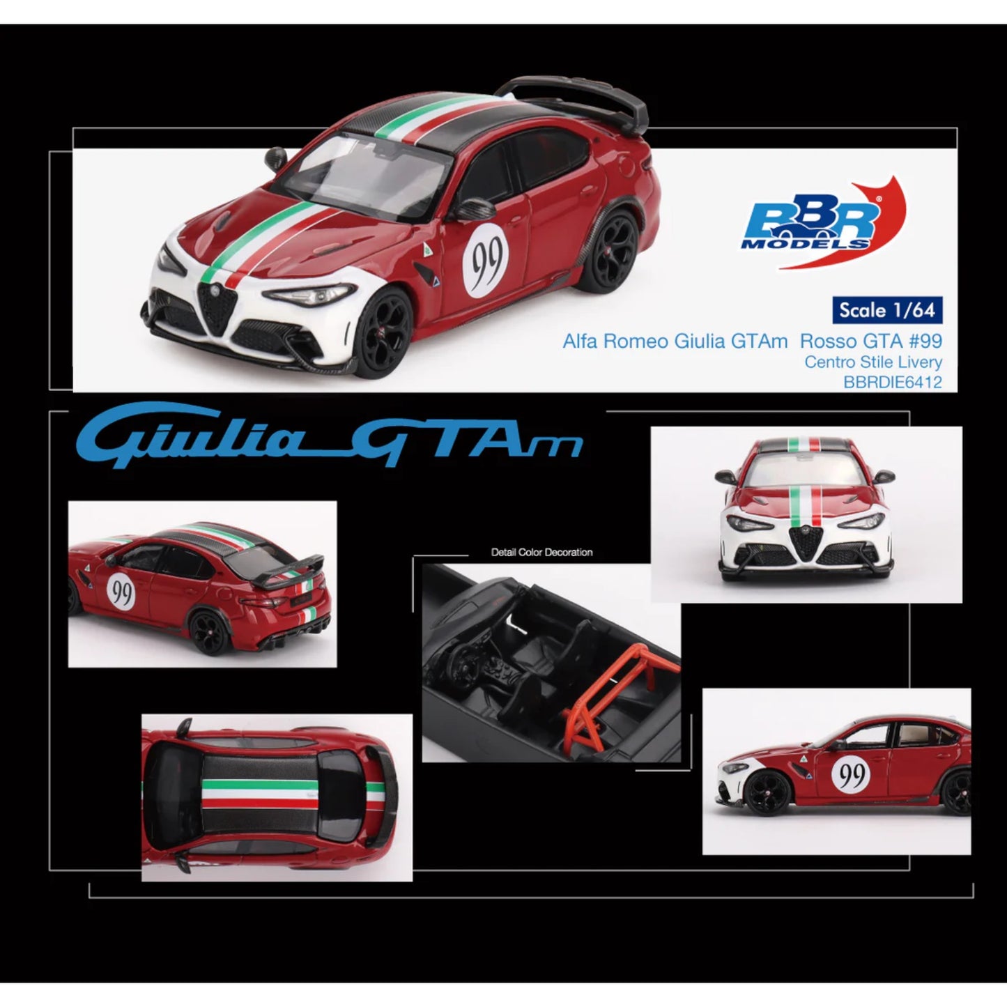 BBR - Alfa Romeo Giulia GTAm Rosso GTA #99, centro stile livery - DIE6412 - 1:64 - OVP