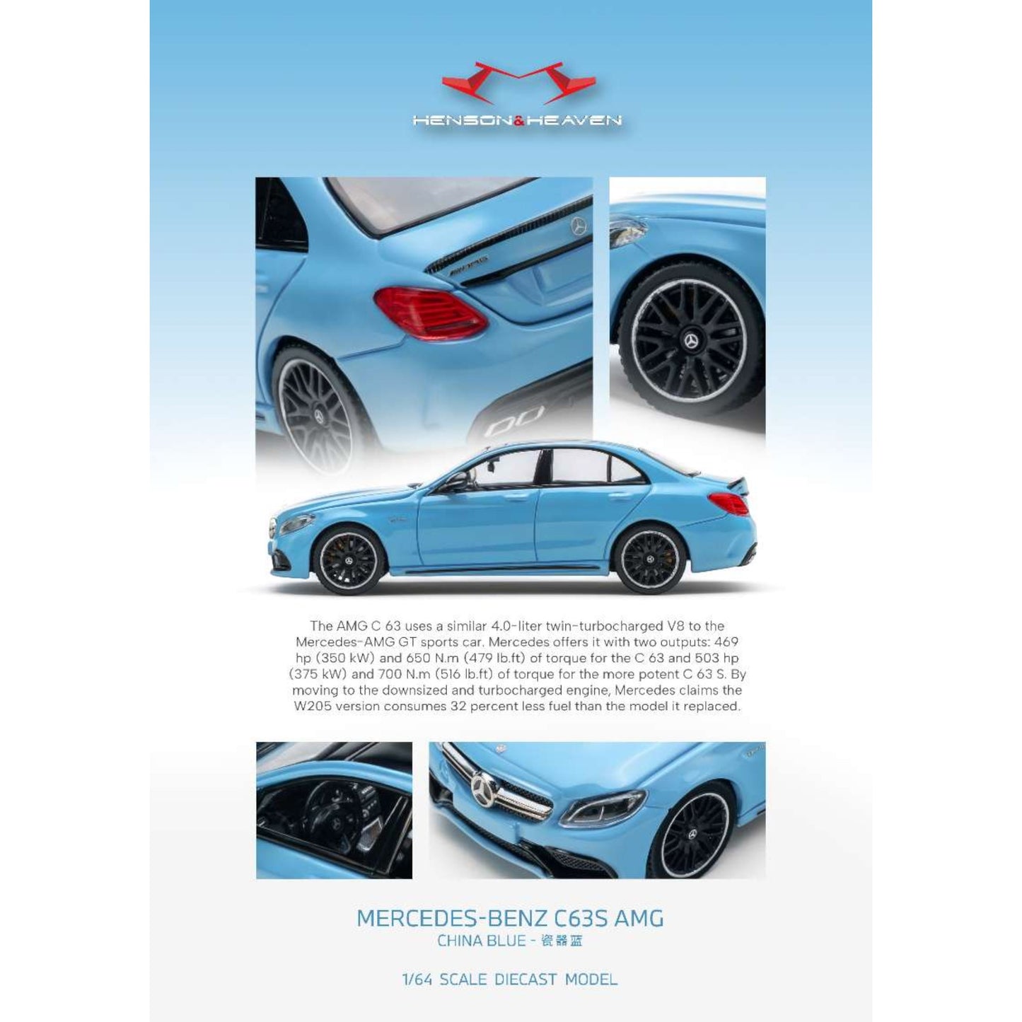 Henson & Heaven - Pre-Order - AMG C63 W205, China Blue - HH64-C63-W205-BLU