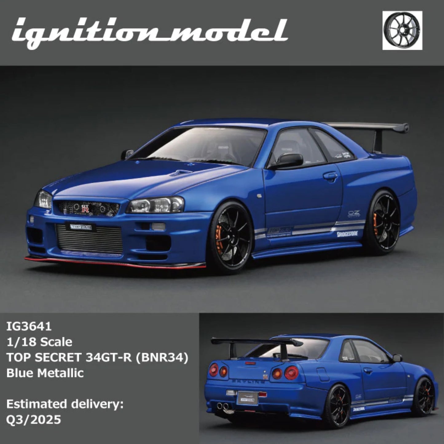 Ignition 1:18 - Pre-Order - Top Secret 34GT-R (BNR34), blue metallic - IG3641