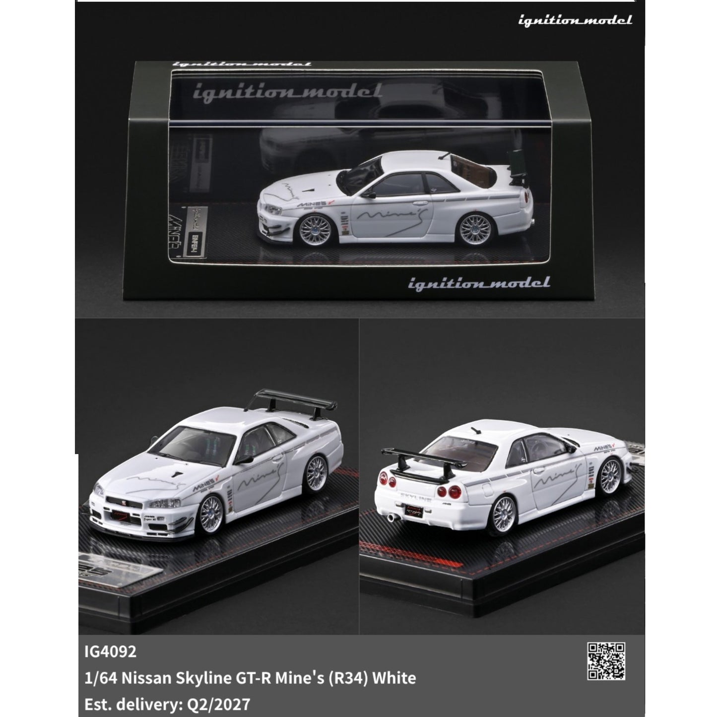 Ignition - Pre-Order - Nissan Skyline GT-R Mine's (R34) White - IG4092