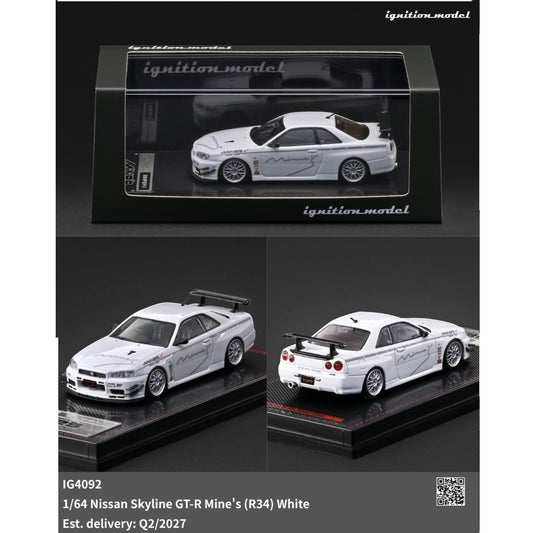 Ignition - Pre-Order - Nissan Skyline GT-R Mine's (R34) White - IG4092