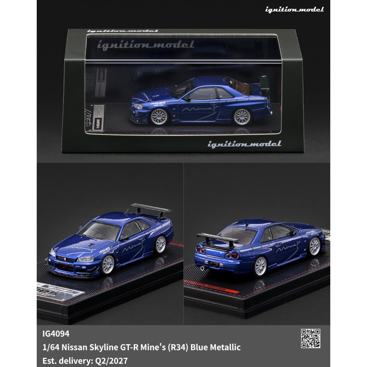 Ignition - Pre-Order - Nissan Skyline GT-R Mine's (R34) Blue Metallic - IG4094