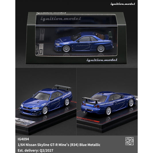 Ignition - Pre-Order - Nissan Skyline GT-R Mine's (R34) Blue Metallic - IG4094