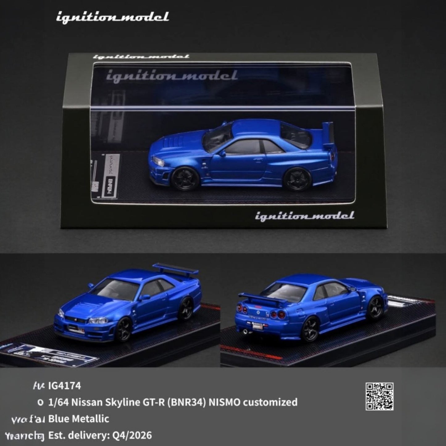Ignition - Pre-Order - Nissan Skyline GT-R (BNR34) NISMO customized, blue metallic - IG4174
