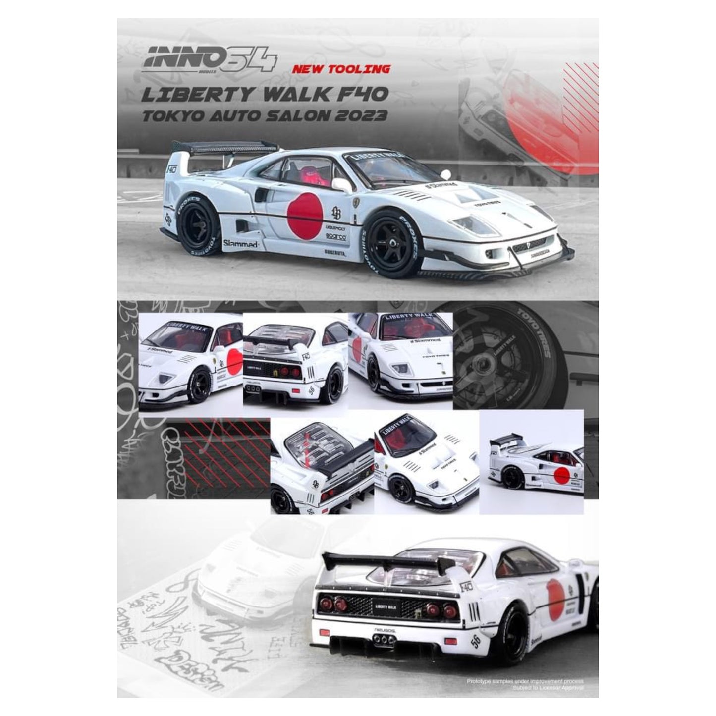 INNO64 - Liberty Walk Ferrari F40 Tokyo Salon 2023, white  - IN64-LBWKF40-TAS23