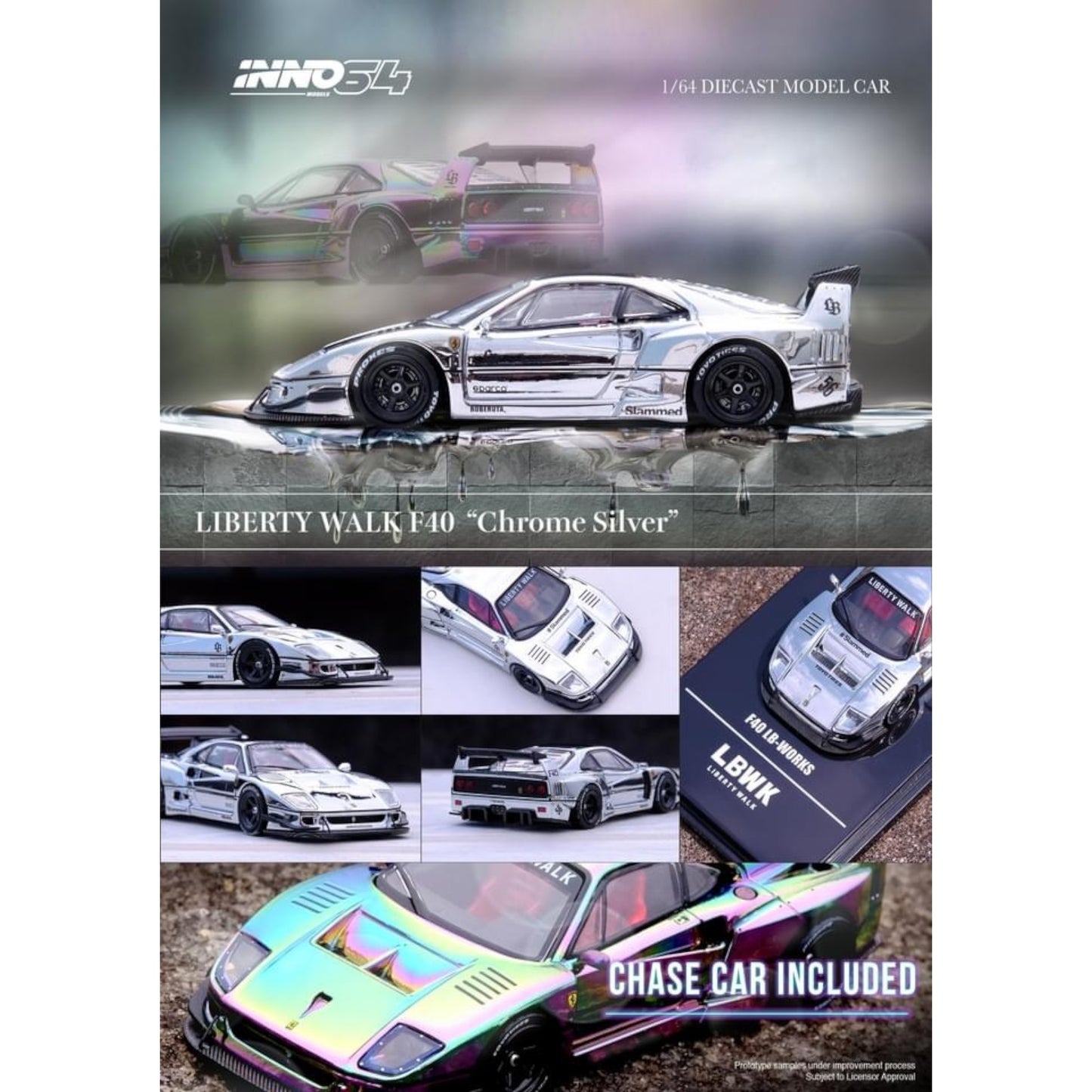 INNO64 - LBWK Ferrari F40, chrome silver - IN64-LBWKF40-CHS