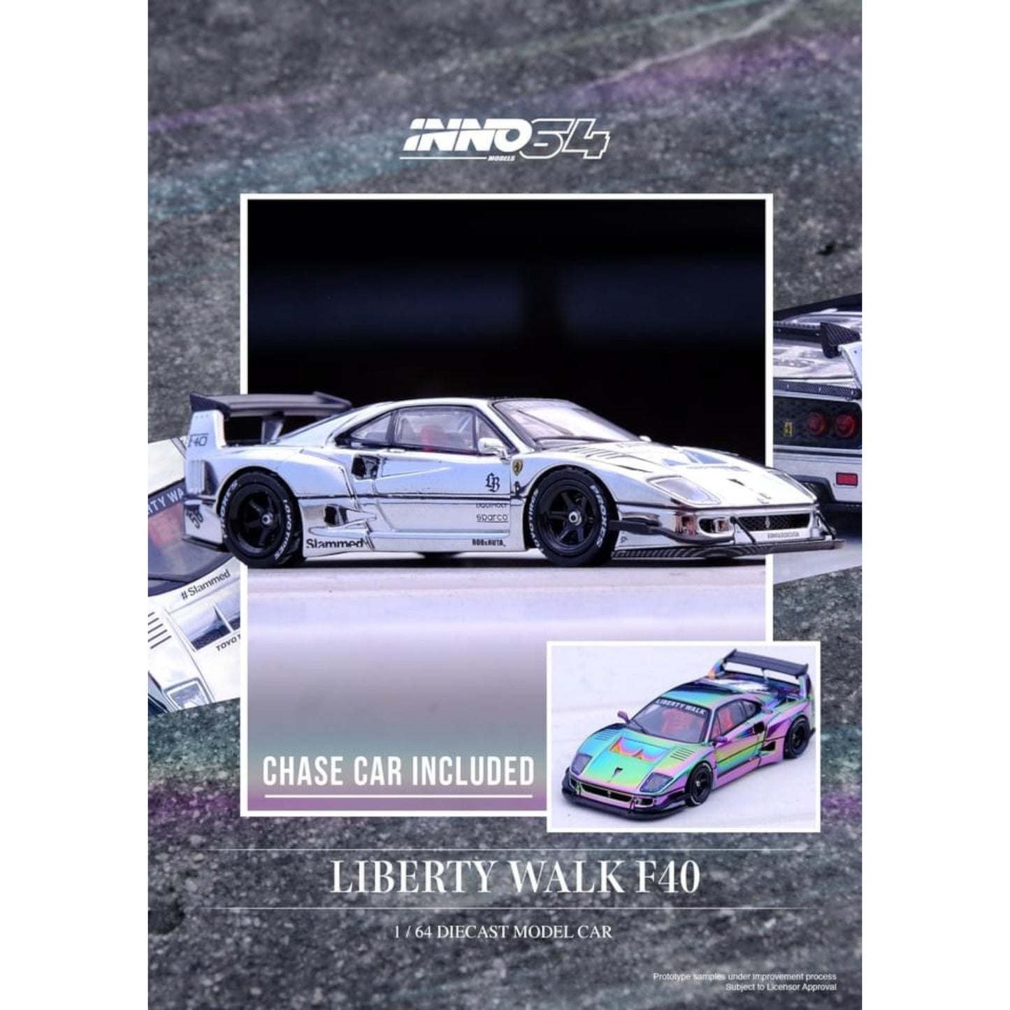 INNO64 - LBWK Ferrari F40, chrome silver - IN64-LBWKF40-CHS