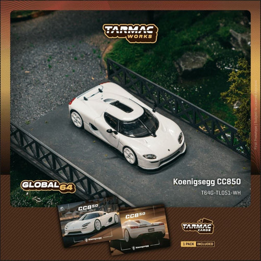 Tarmac Works - Pre-Order - Koenigsegg CC850, white with Tarmac Trading Cards - T64G-TL051-WH