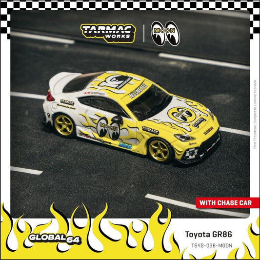 Tarmac Works - Pre-Order - Toyota GR86 *MOONEYES*, white/yellow - T64G-038-MOON