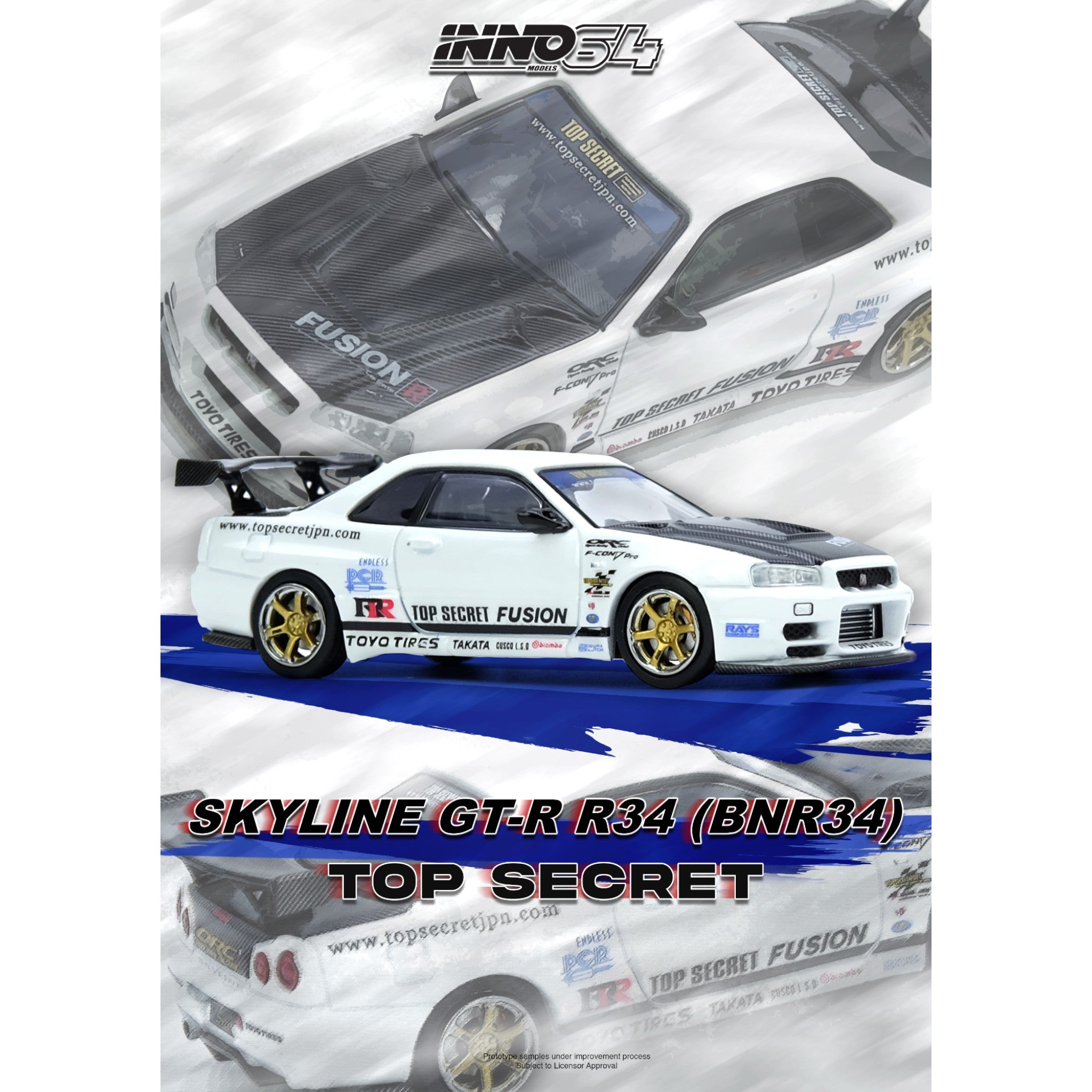 INNO64 - Pre-Order - Nissan Skyline GT-R R34 (BNR34) Top-Secret - IN64-R34TS-WHI
