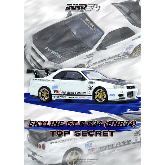 INNO64 - Pre-Order - Nissan Skyline GT-R R34 (BNR34) Top-Secret - IN64-R34TS-WHI