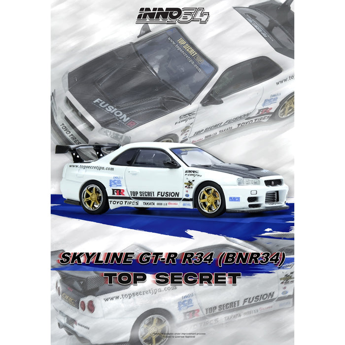 INNO64 - Pre-Order - Nissan Skyline GT-R R34 (BNR34) Top-Secret - IN64-R34TS-WHI
