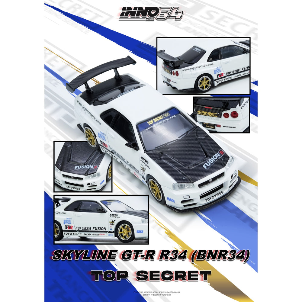 INNO64 - Pre-Order - Nissan Skyline GT-R R34 (BNR34) Top-Secret - IN64-R34TS-WHI