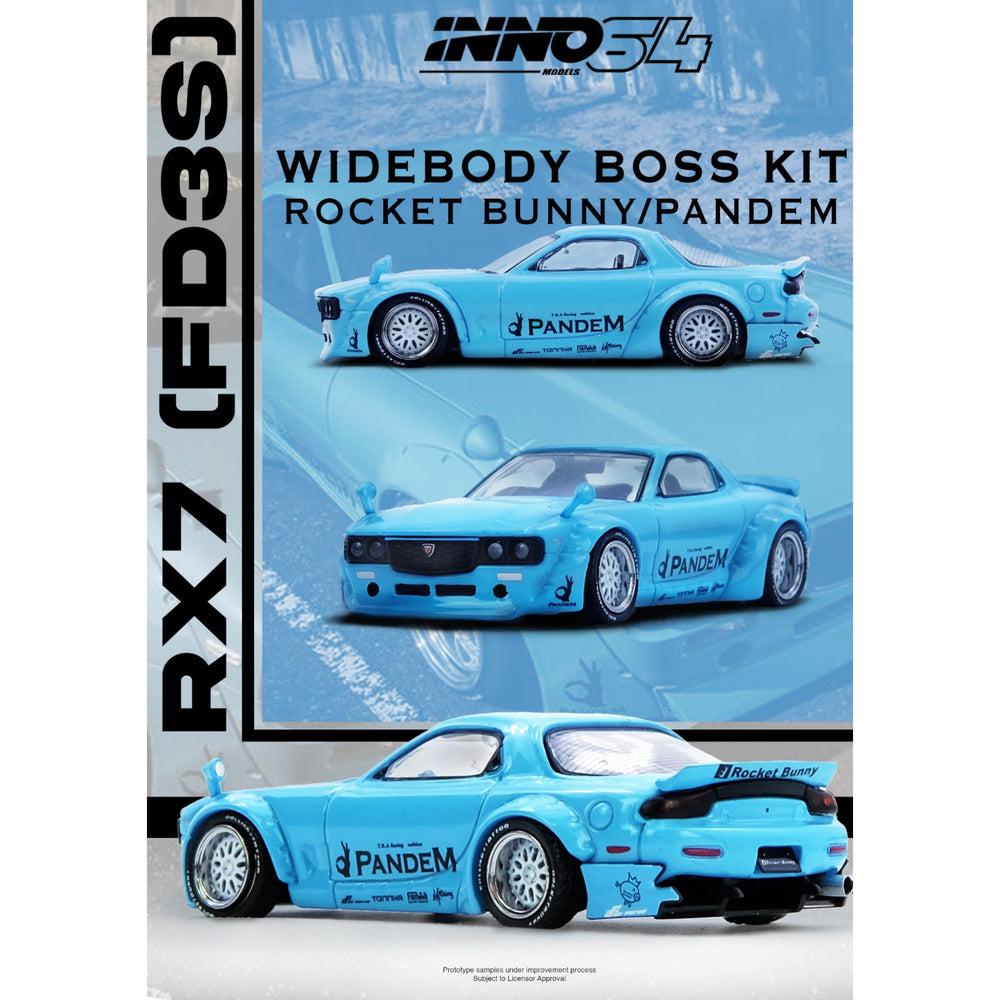 INNO64 - Pre-Order - Mazda RX7 (FD3S) Rocket Bunny / Pandem Widebody Boss Kit - IN64-RX7FDP-TIFBLU