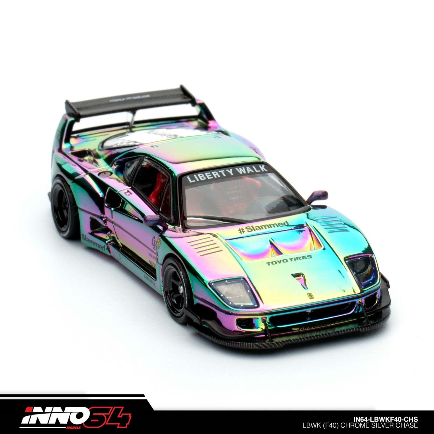 INNO64 - Pre-Order - LBWK Ferrari F40, chrome silver - IN64-LBWKF40-CHS - Chase Car