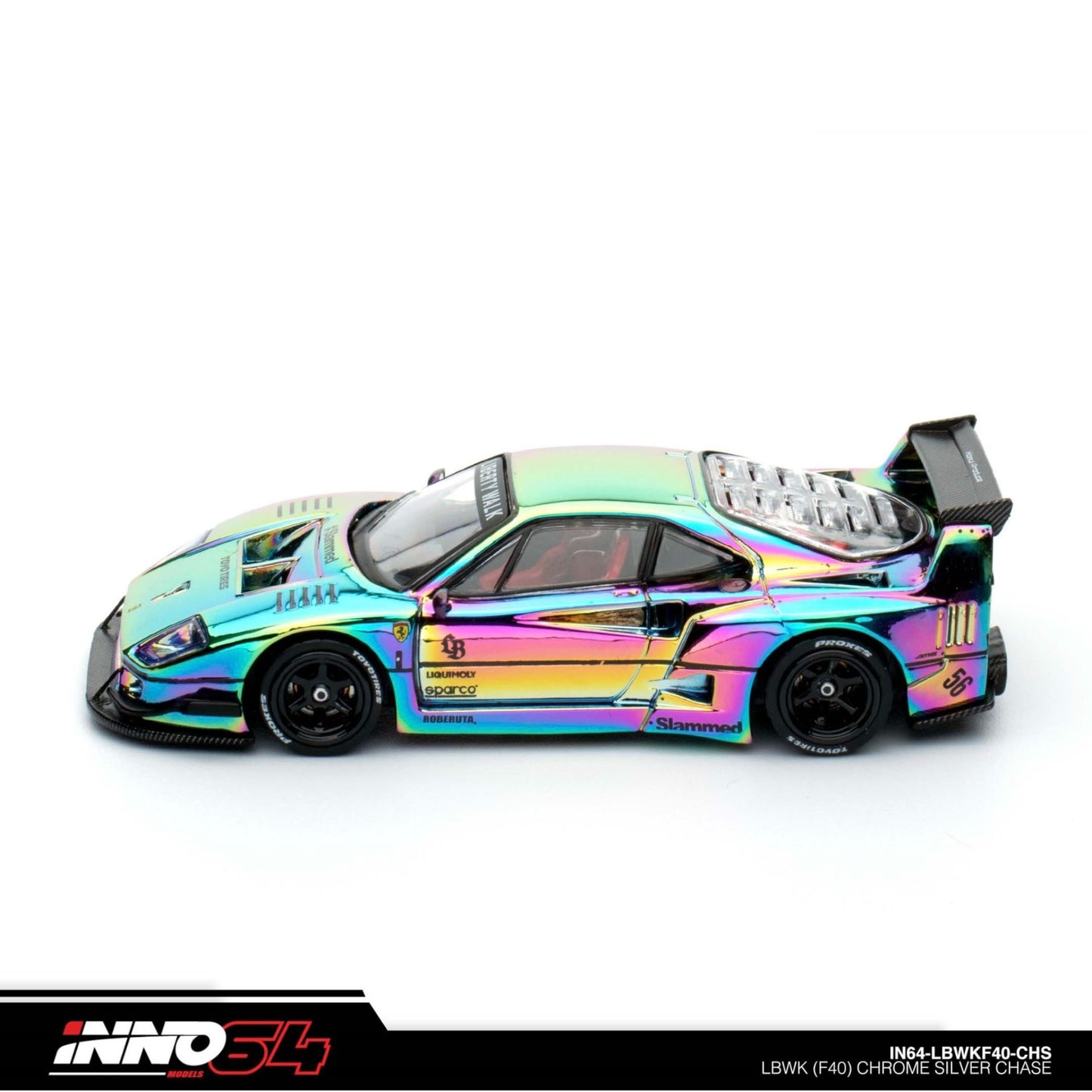INNO64 - Pre-Order - LBWK Ferrari F40, chrome silver - IN64-LBWKF40-CHS - Chase Car