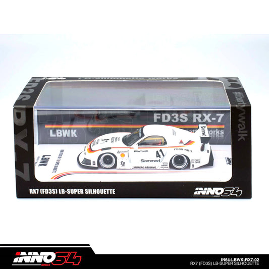 INNO64 - LBWK Mazda RX7 (FD3S) LB Super Silhouette, white/orange/black- 1:64 - IN64-LBWKRX7-02