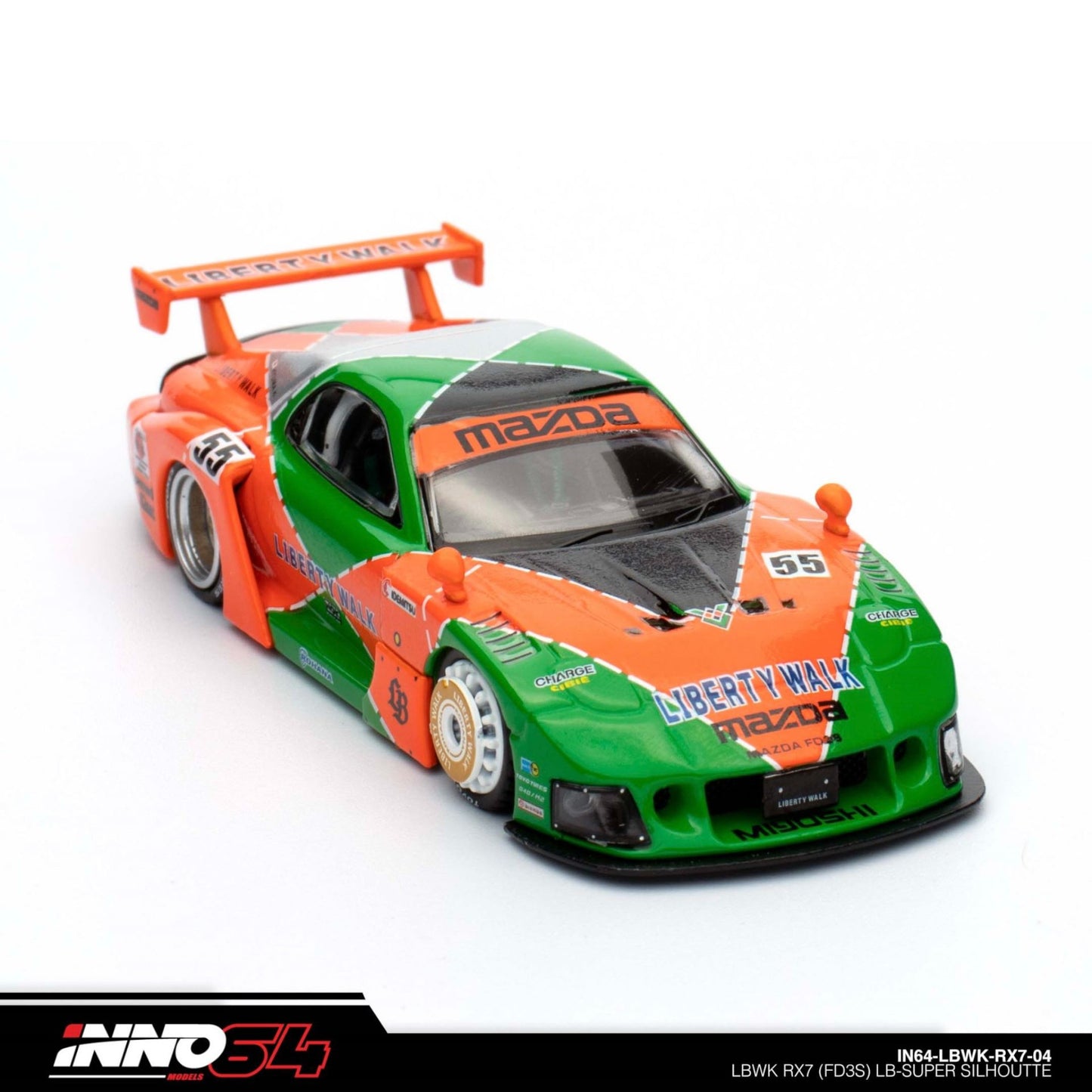 INNO64 - LBWK Mazda RX7 (FD3S) LB Super Silhouette, green/orange - 1:64 - IN64-LBWK-RX7-04