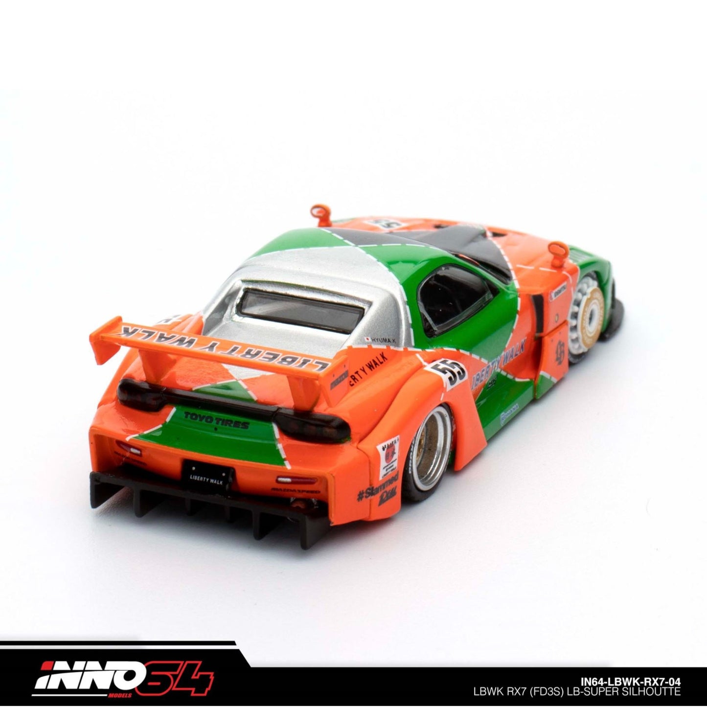 INNO64 - LBWK Mazda RX7 (FD3S) LB Super Silhouette, green/orange - 1:64 - IN64-LBWK-RX7-04