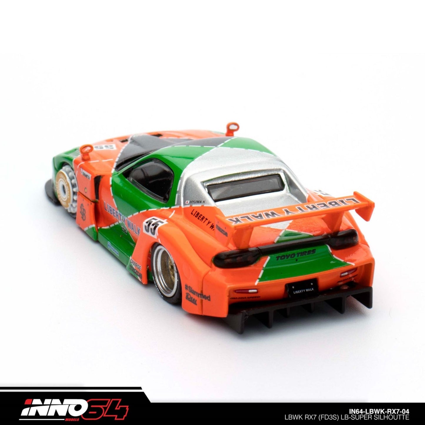 INNO64 - LBWK Mazda RX7 (FD3S) LB Super Silhouette, green/orange - 1:64 - IN64-LBWK-RX7-04