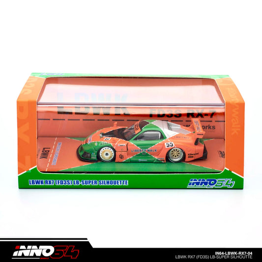 INNO64 - LBWK Mazda RX7 (FD3S) LB Super Silhouette, green/orange - 1:64 - IN64-LBWK-RX7-04