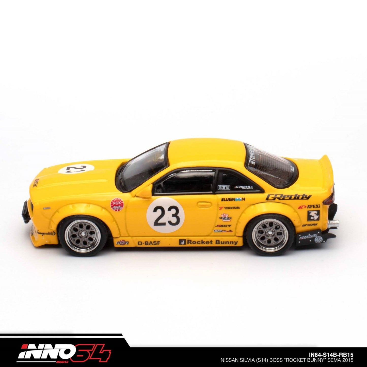 INNO64 - 2015 Nissan Silvia (S14) Boss *Rocket Bunny* Sema, yellow - 1:64 - IN64-S14B-RB15