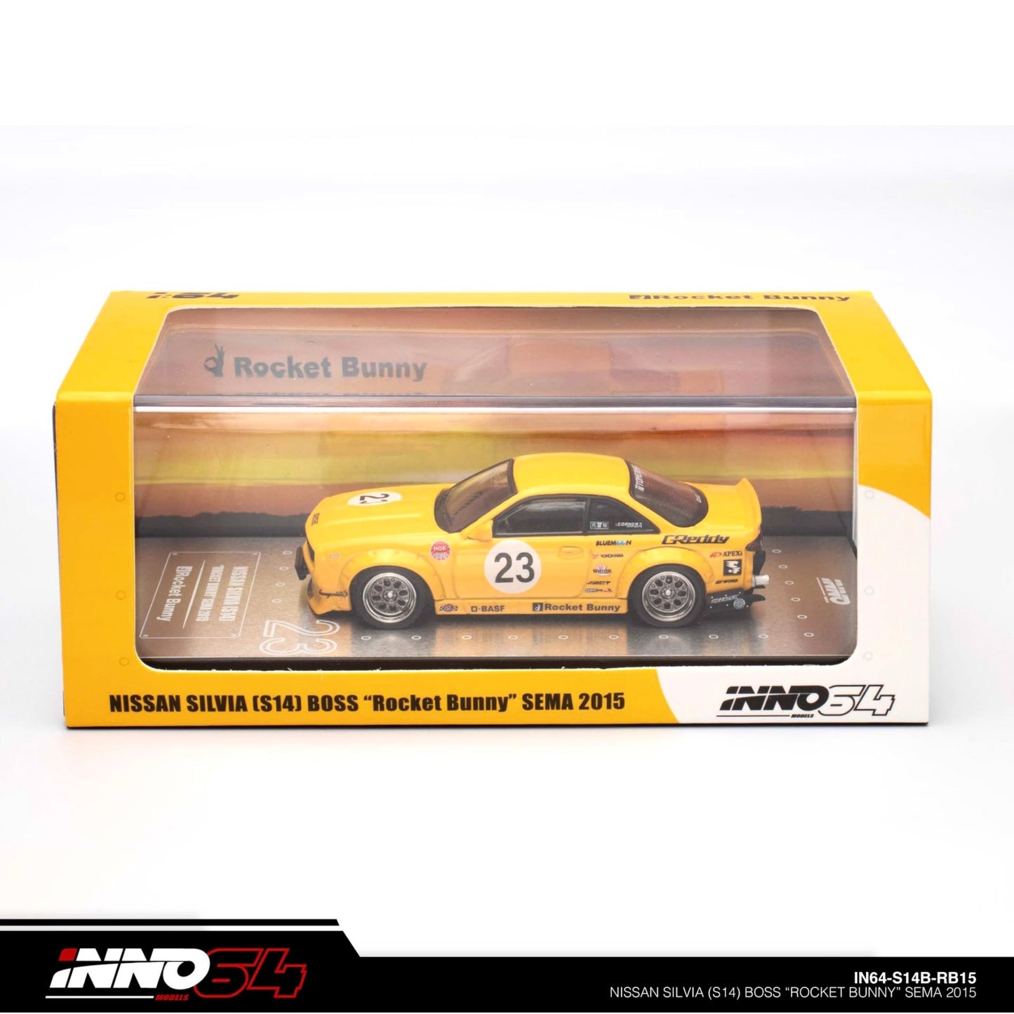 INNO64 - 2015 Nissan Silvia (S14) Boss *Rocket Bunny* Sema, yellow - 1:64 - IN64-S14B-RB15