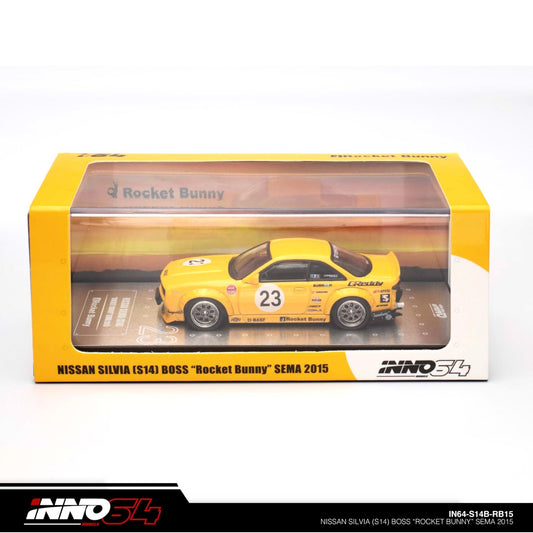 INNO64 - 2015 Nissan Silvia (S14) Boss *Rocket Bunny* Sema, yellow - 1:64 - IN64-S14B-RB15