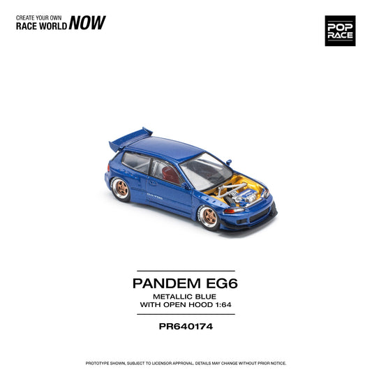 Pop Race - Pre-Order - Pandem Civic EG6, metallic blue with open hood - PR640174