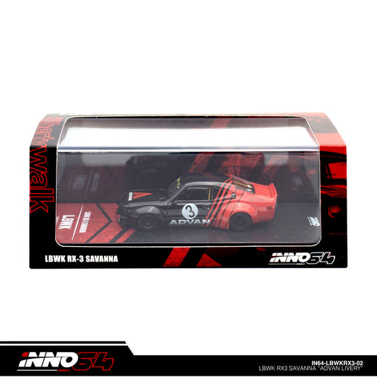 INNO64 - LBWK Mazda RX3 Savanna *Advan Livery*, black/red - IN64-LBWKRX3-02