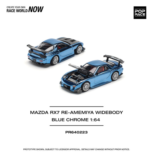 Pop Race - Pre-Order - Mazda RX7 Re-Amemiya Widebody, blue chrome - PR640223