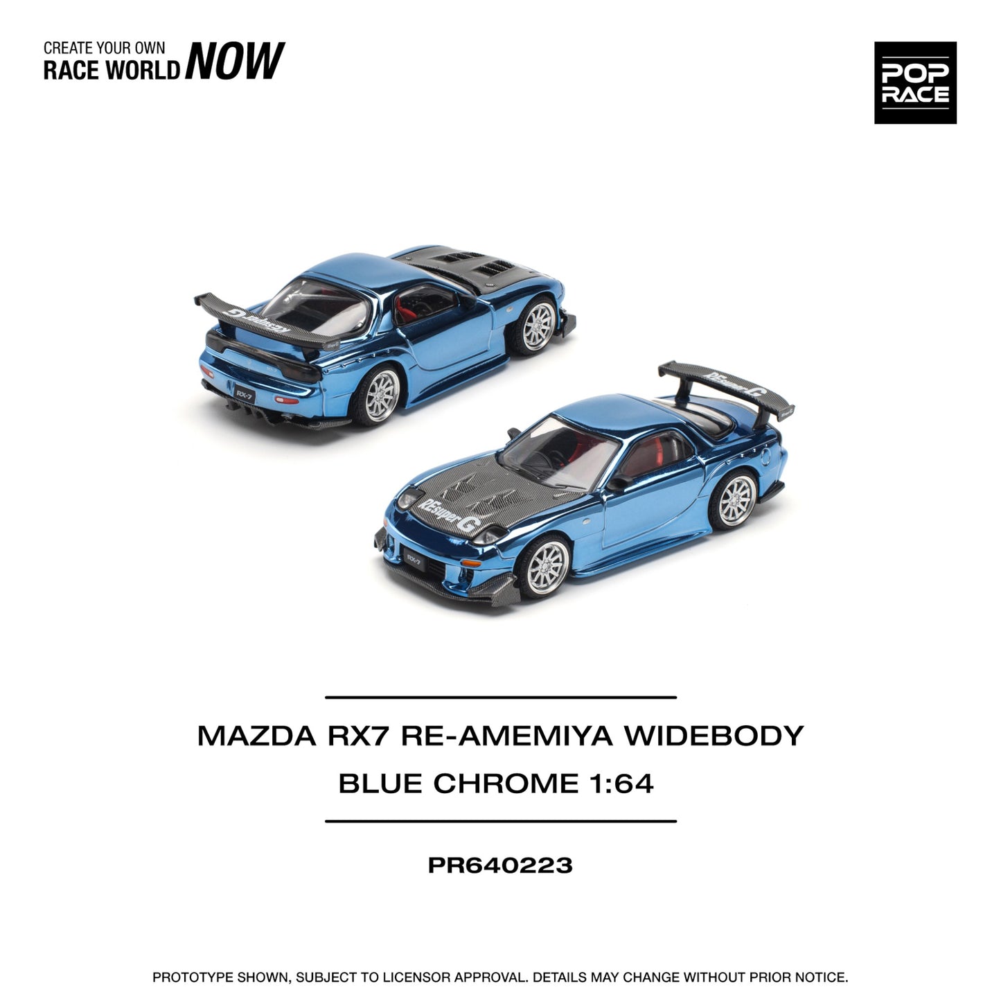 Pop Race - Pre-Order - Mazda RX7 Re-Amemiya Widebody, blue chrome - PR640223