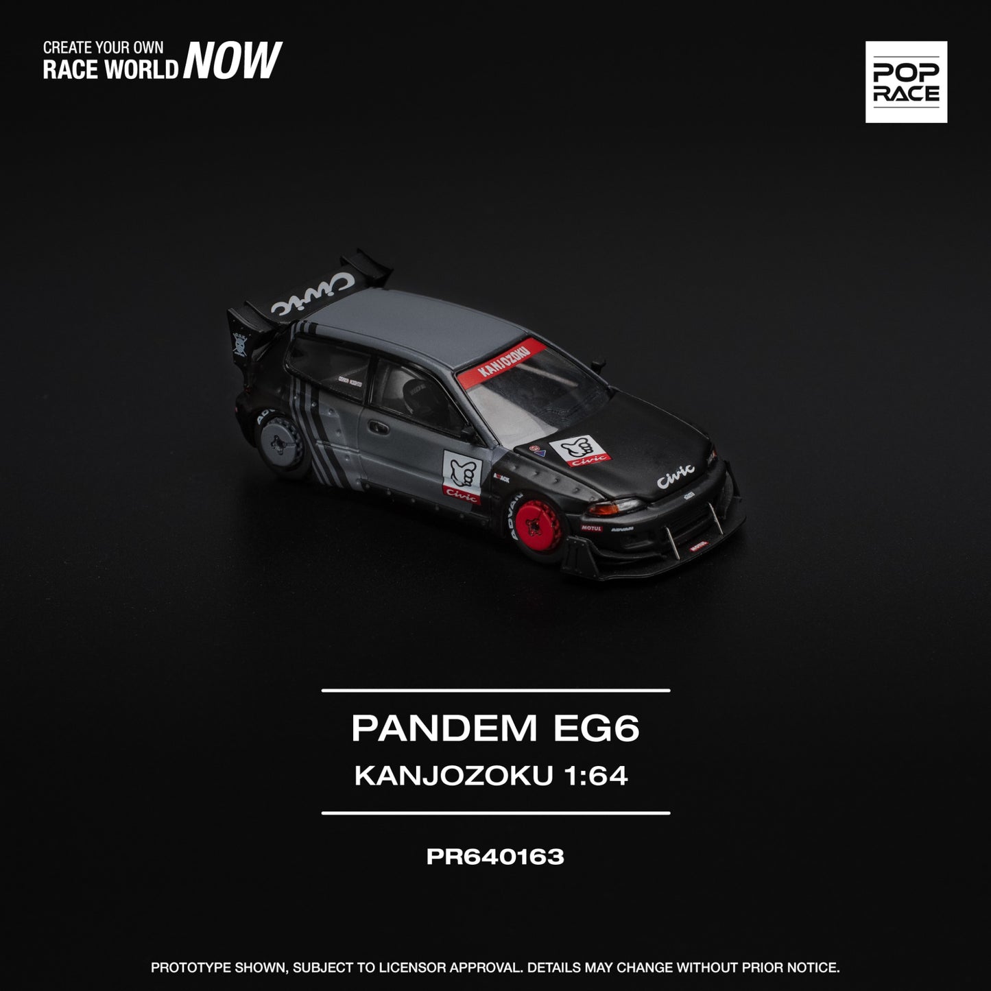 Pop Race - Pre-Order - Pandem Civic EG6 *Kanjozoku*, black/gray/red - PR640163