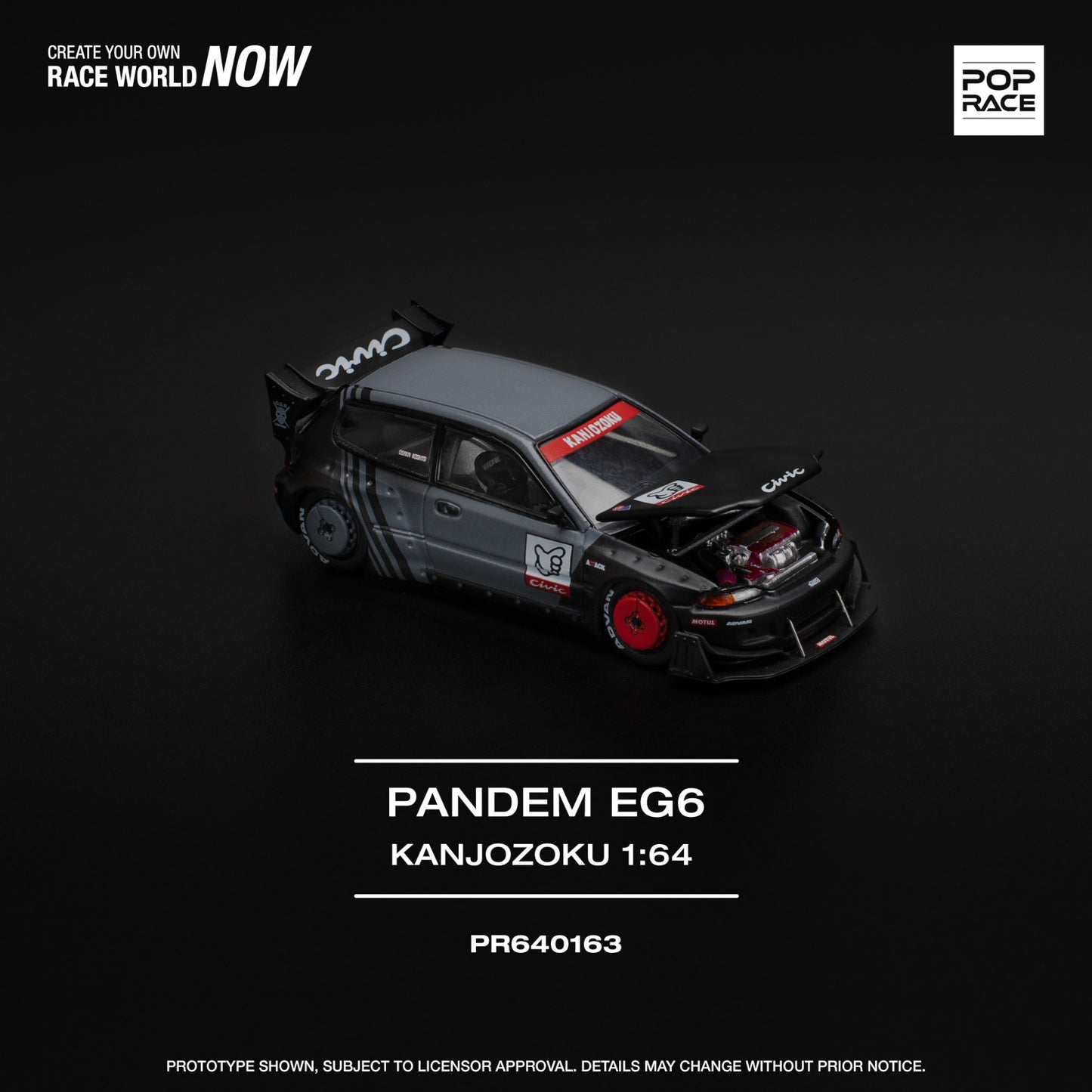 Pop Race - Pre-Order - Pandem Civic EG6 *Kanjozoku*, black/gray/red - PR640163