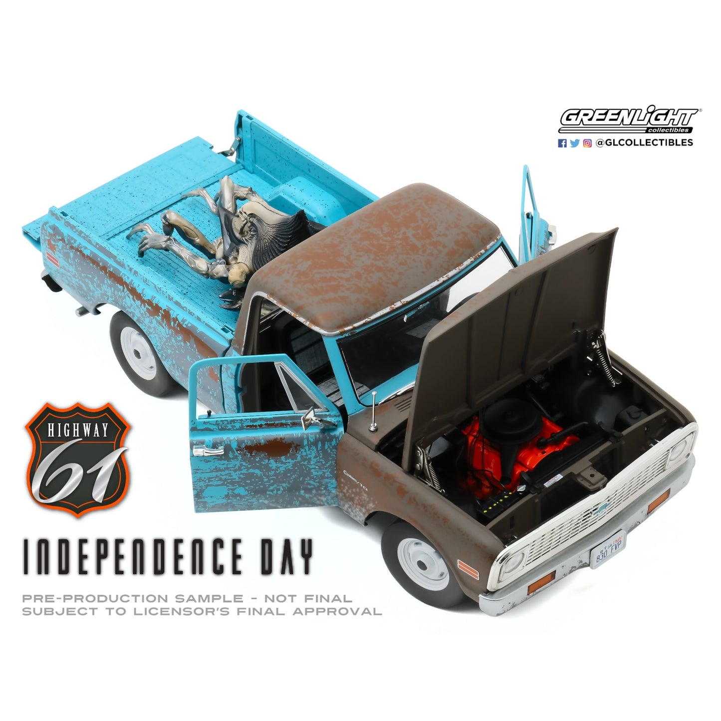 Highway 61 - 1971 Chevrolet C-10 with Alien Figure - Independence Day - 1:18 - 18021 - OVP