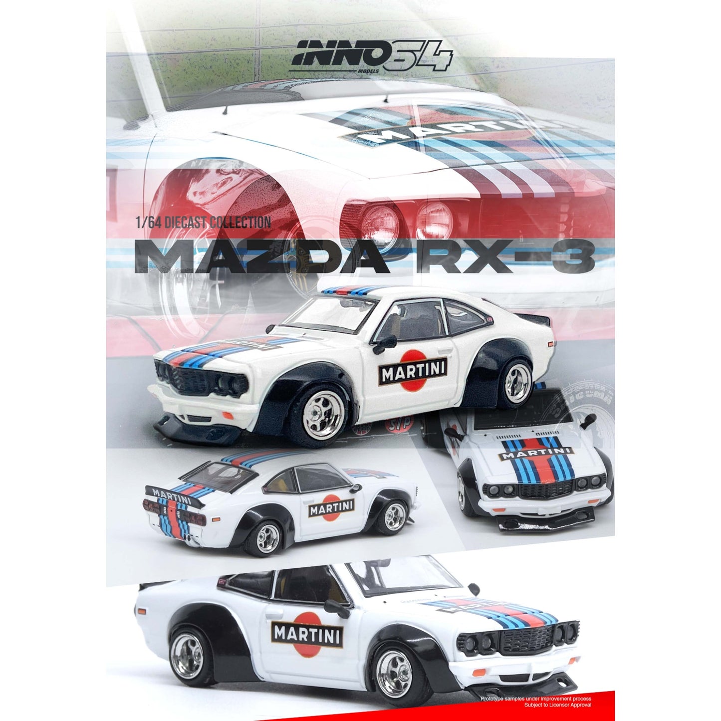 INNO64 - Pre-Order - MAZDA SAVANNA RX3 "MARTINI RACING" Livery - IN64-RX3-MTN