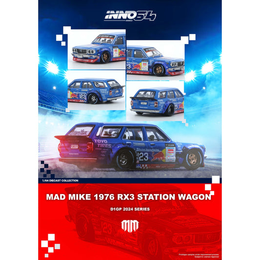 INNO64 - Pre-Order - MAD MIKE 1976 MAZDA RX3 Station Wagon D1GP Series 2024 - IN64-RX3P-D1GP24