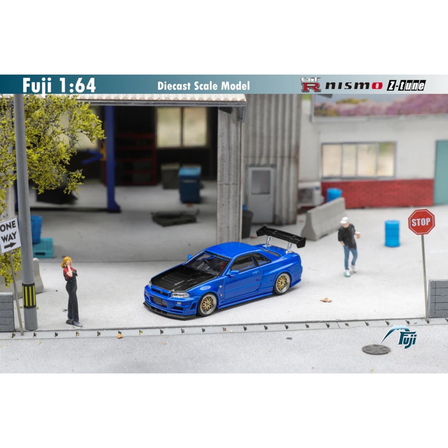 Fuji Model - Nissan Skyline GT-R (R34) Nismo Z Tune High Wing + BBS, Blue with Carbon Hood